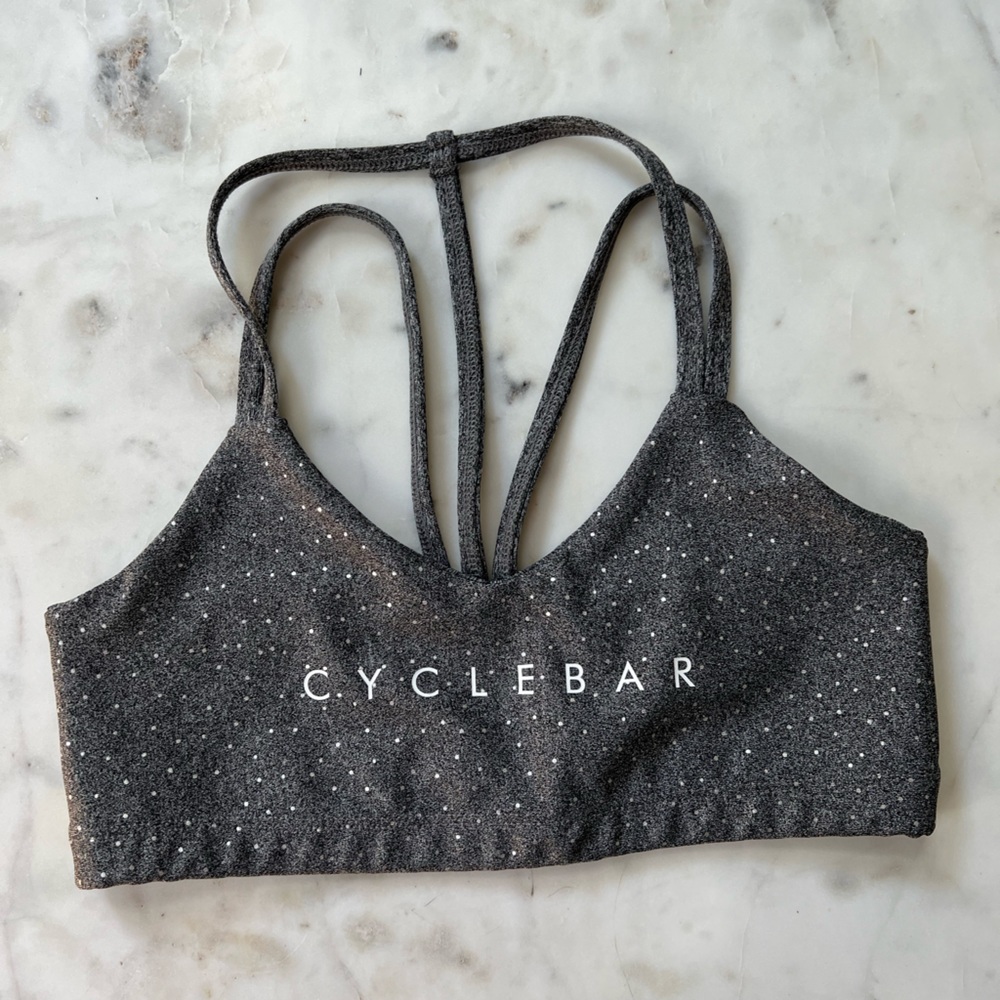 Beyond yoga CYCLEBAR grey Polka Dot sports bra - size small
